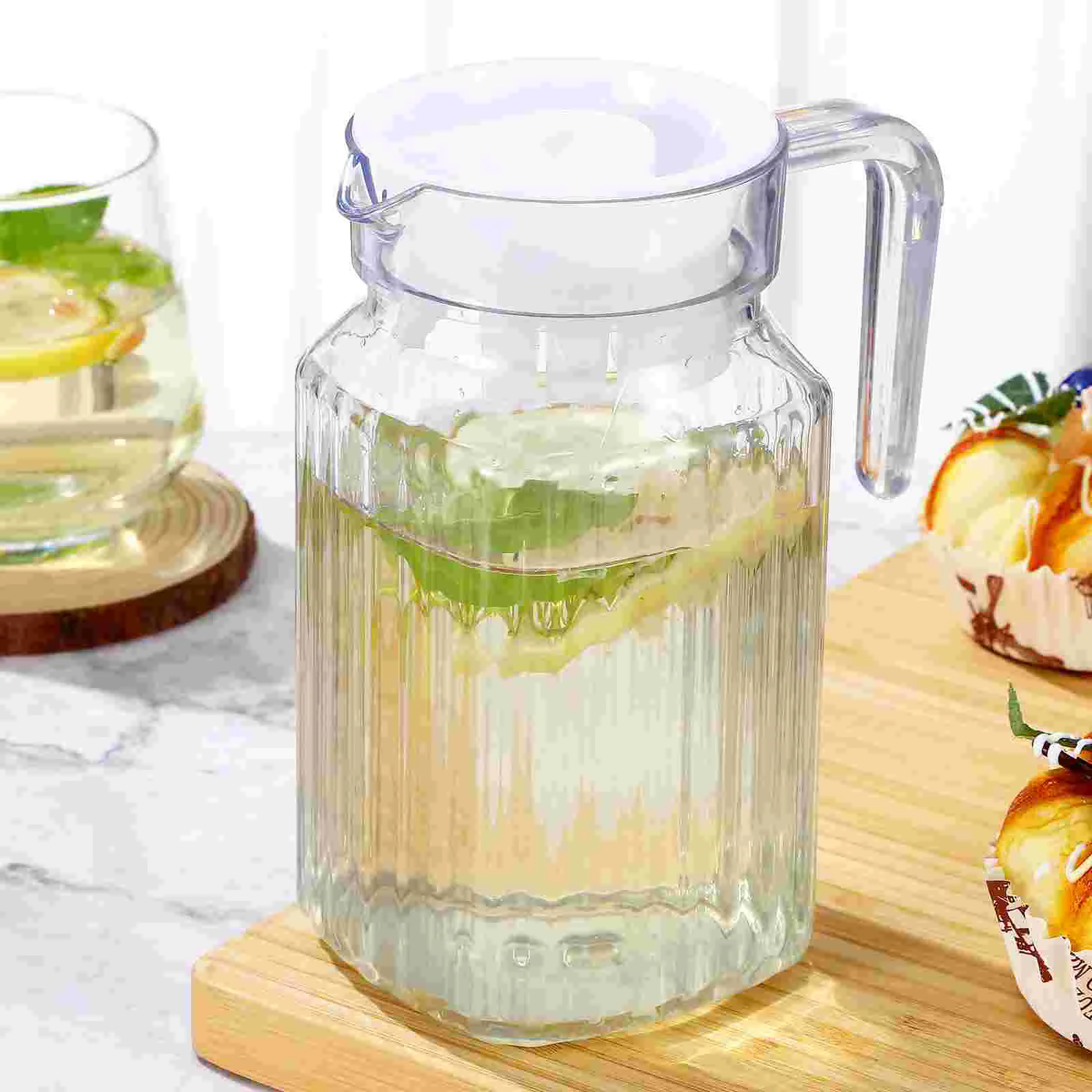 Glass Pitcher Lid Set 2 Glass Water Pitcher 20Oz 600Ml Clear Cold Brew Pitcher Water Lemonade Iced Tea Coffee Practical Spout