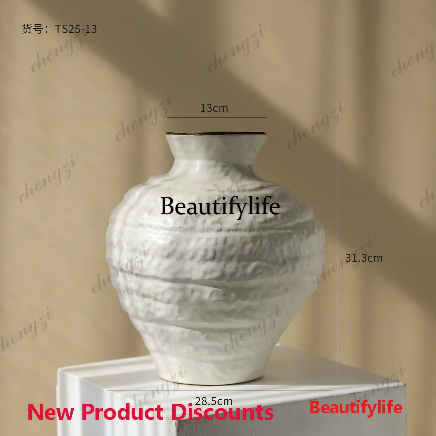 03 vase retro ceramic ornament living room flower arrangement Chinese large diameter artistic sense