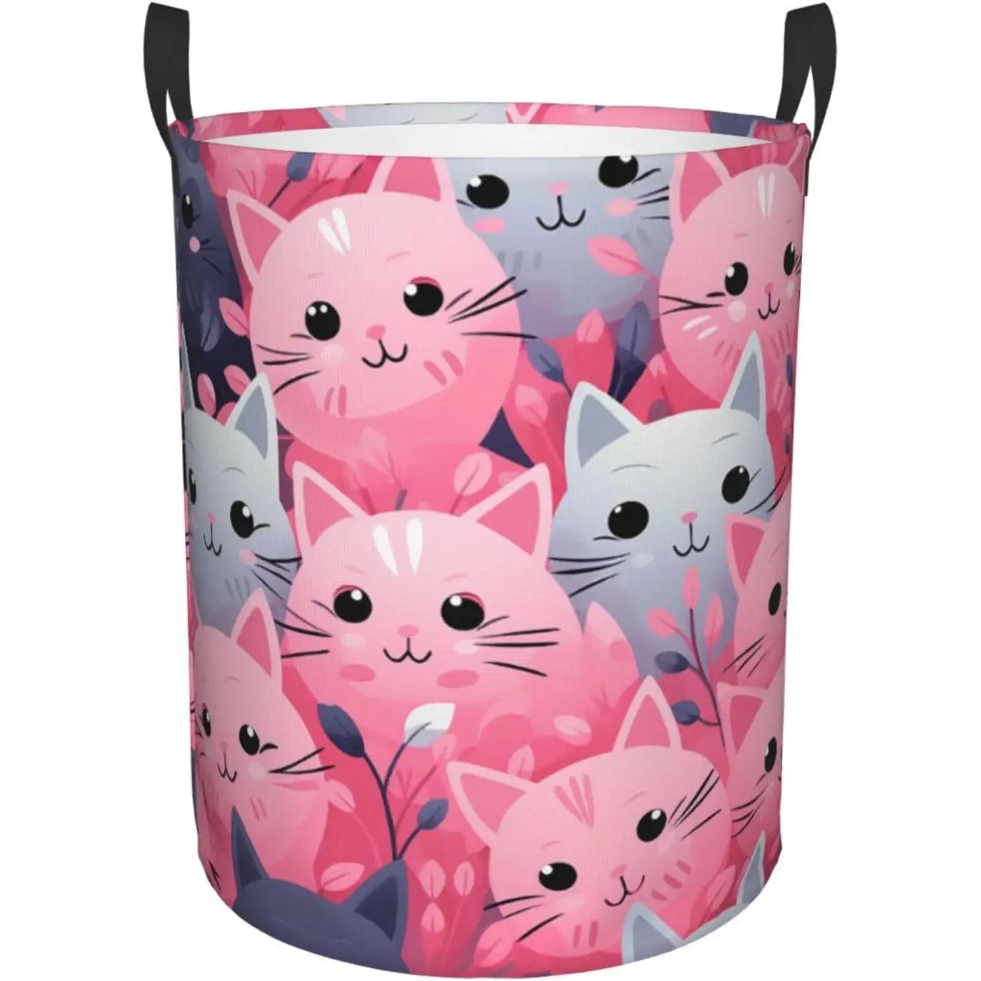 Large Laundry Hamper Pink Cat Laundry Basket With Handles Freestanding Waterproof Clothes Hamper For Laundry Room Bedroom
