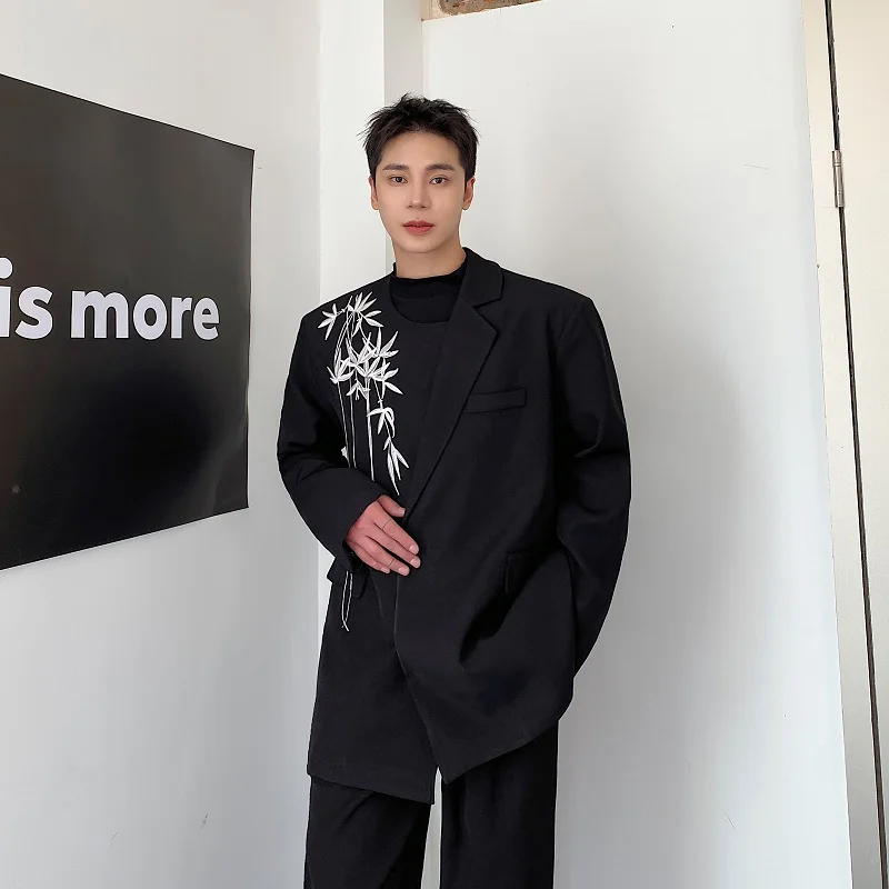 

Spring New Chinese Sle Men's Embroidered Casual Suit Loose Fit Trendy Long Sve Youth ular Regular Length Outerwear