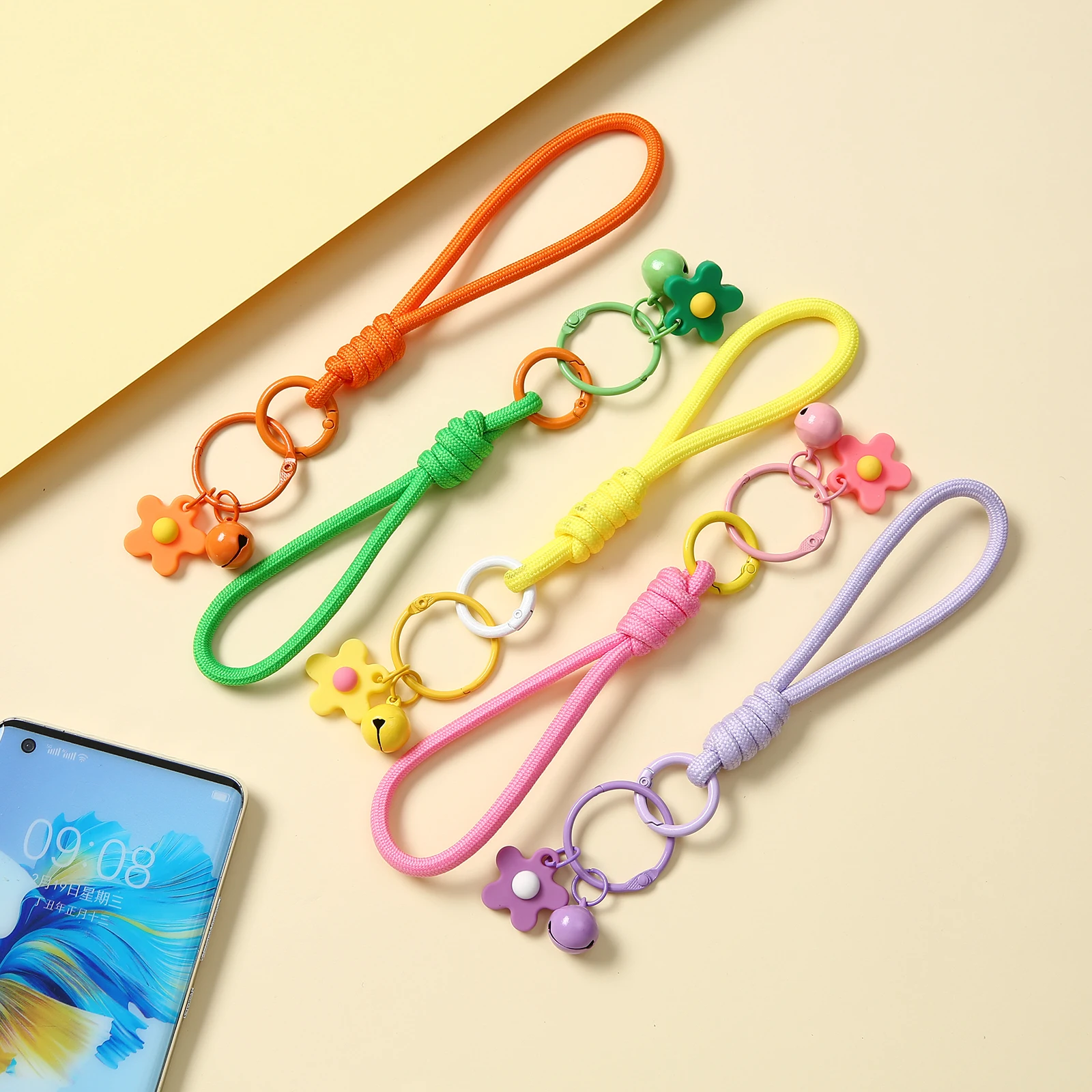 1/2/5/10/20 pcs Colorful Flower Pandent Unisex Anti-Lost Wrist Strap Paracord For Phone Camera Keychain DIY Jewelry Connector