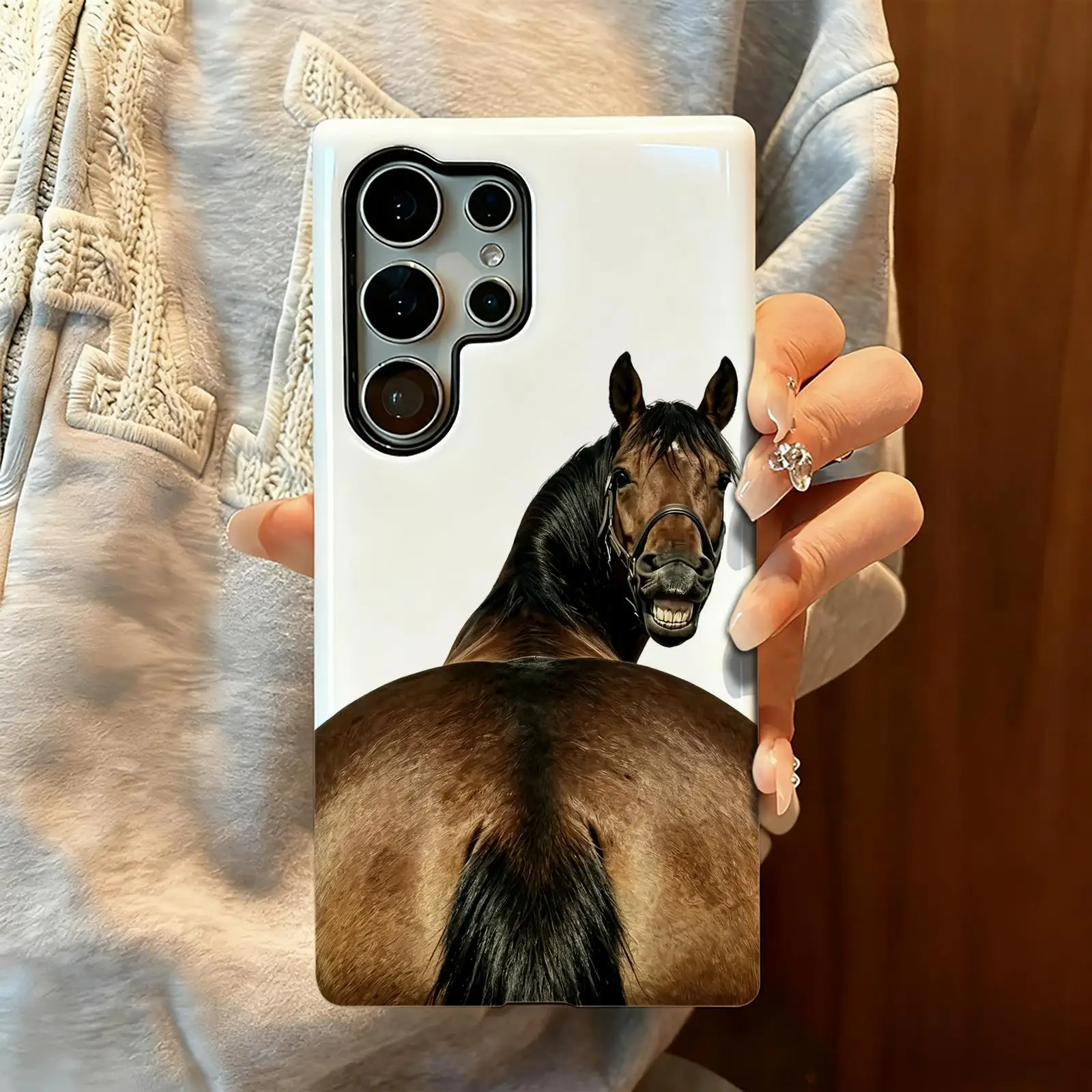 Phone Case For Samsung Galaxy S26 25 S24 S23 S22 S21 Ultra Funny horse Glossy Film Phone Case
