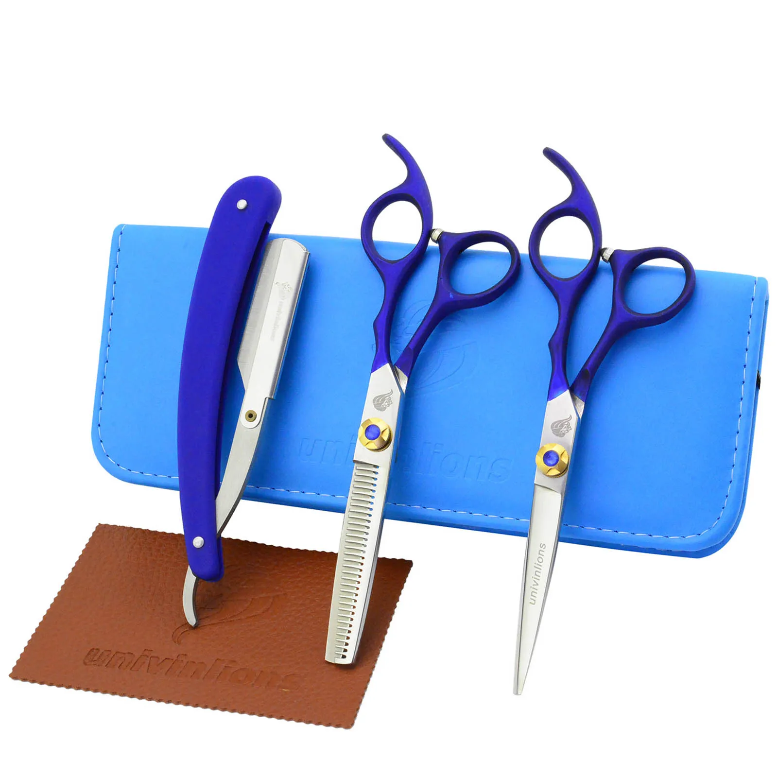 

6.0 Inch Barber Scissors Hair Professional haircut Kit Inside Thinning Shear Cutting Scissor Foldable Shaving Razor Leather case