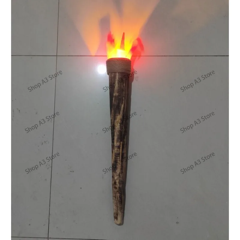 Rechargeable Reusable Electronic Fake Torch Vintage Wooden Torch Prop For Stage Performance Cosplay Party Decorative Lighting