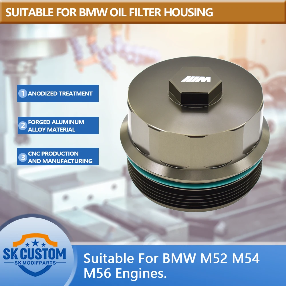 SKCUSTOM for BMW 3 5 7 Series E46 M52 M54 M56 Oil Filter Housing Forged aluminum alloy