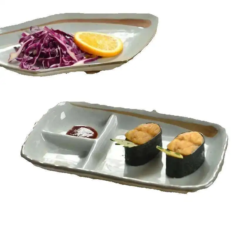 Part Dumpg Plate Cooking Three Grid Rectangular Japanese Style Dining Creative Internet Celebrity Restaurant Tableware