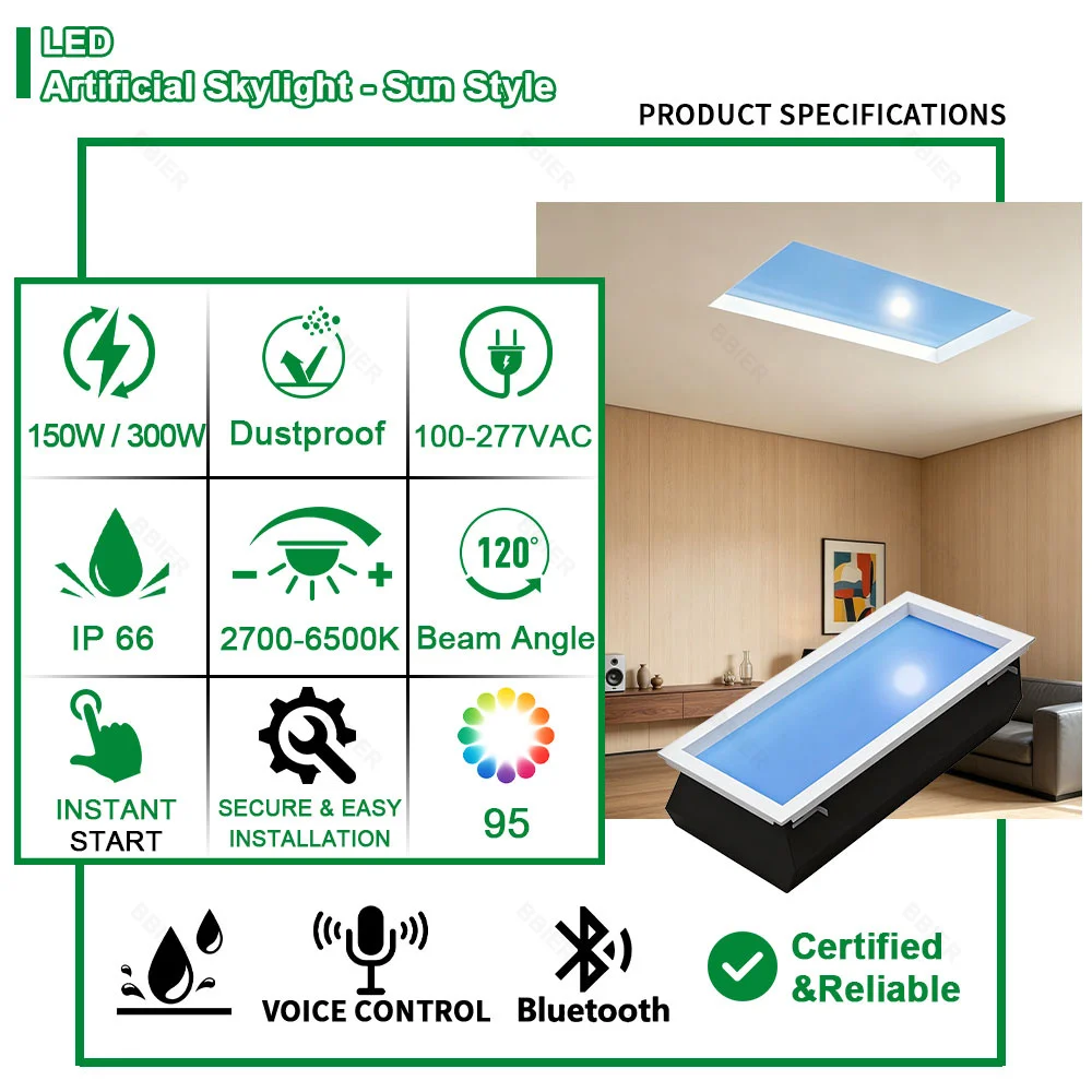 Intelligent Living Room Office Study Bathroom Natural Sunlight Skylight Artificial Transparent Blue Sky Lamp