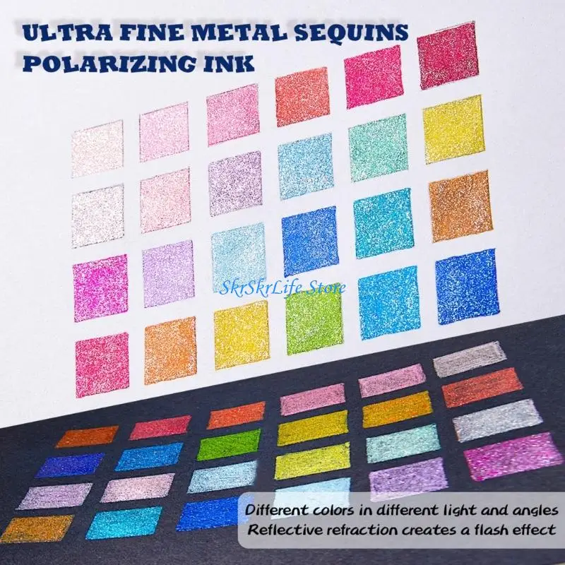 E65E 24/48 Shade Glitter Writing Set with Gel Pen Format for Journal Page Work Drawing and Study Marking in Tray Box Format
