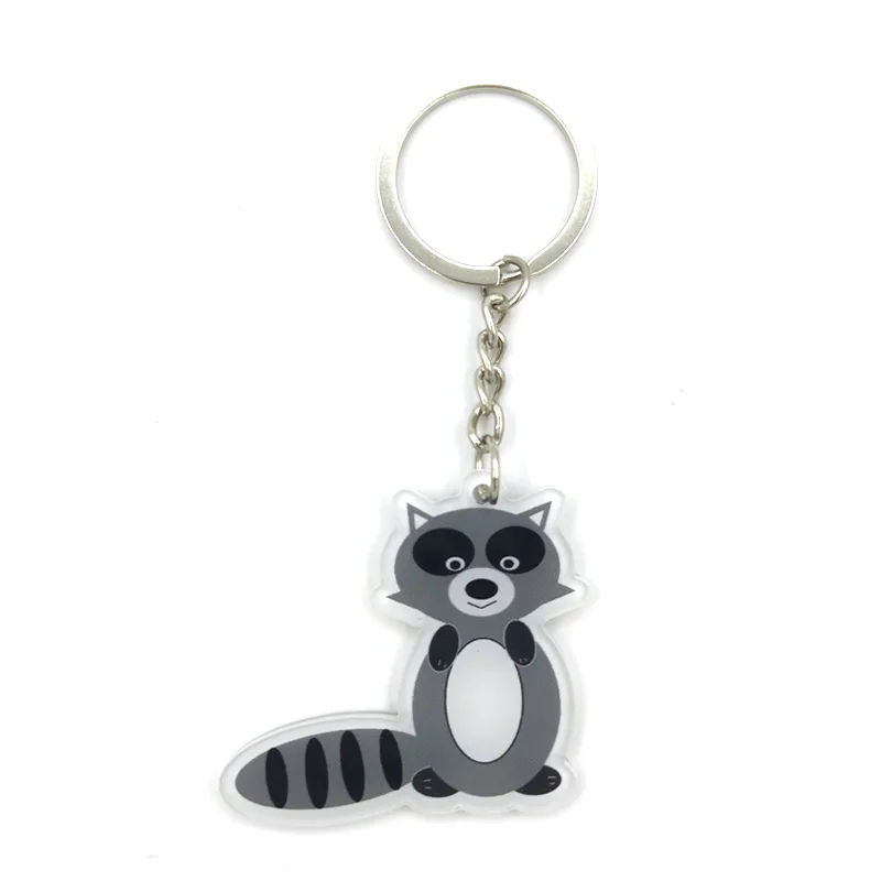 Raccoon Bear Acrylic key pendant cute cartoon animal girl key chain bag decorative pendant small car key chain Girl