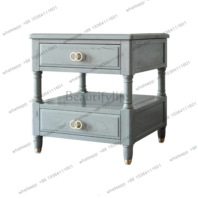 Light Luxury Sofa Side Cabinet High Grade Gray Small Coffee Table American Solid Wood Water-Based Paint Storage Cabinet