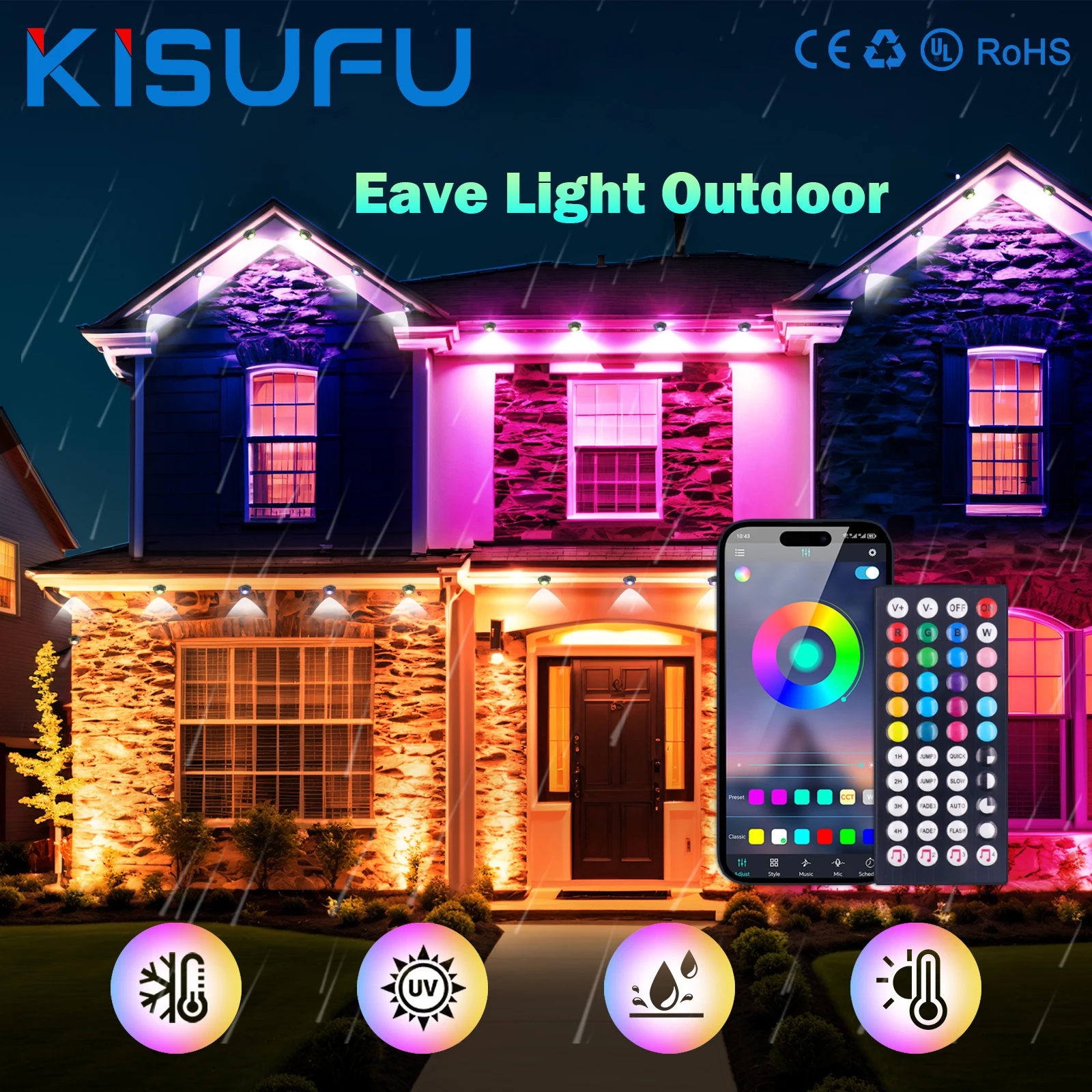 

Smart RGBCCT Eaves Lights Outdoor Dimmable 15M 30M 60M 90M 150M Waterproof Eaves Light String House Garden Party Decor