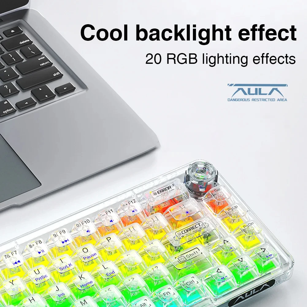 AULA Mechanical Keyboard F68 2.4GWireless/Bluetooth/Wired Transparent Keycaps For Colored Lights Work Gaming Mechanical Keyboard