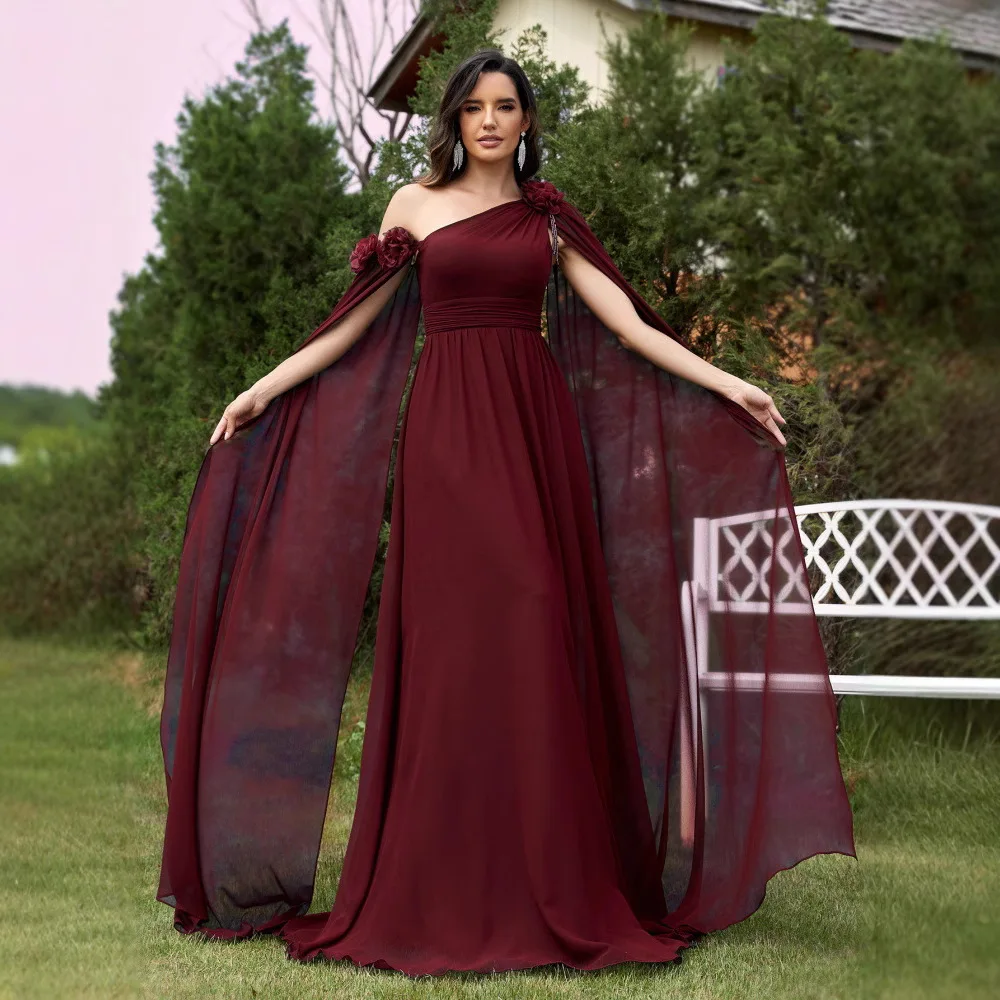 Vestido E de Chiffon com Faixa Slim Fit Maxi Vestido de Noite para Casamento Vestido de Dama de Honra Tecido de Veludo...