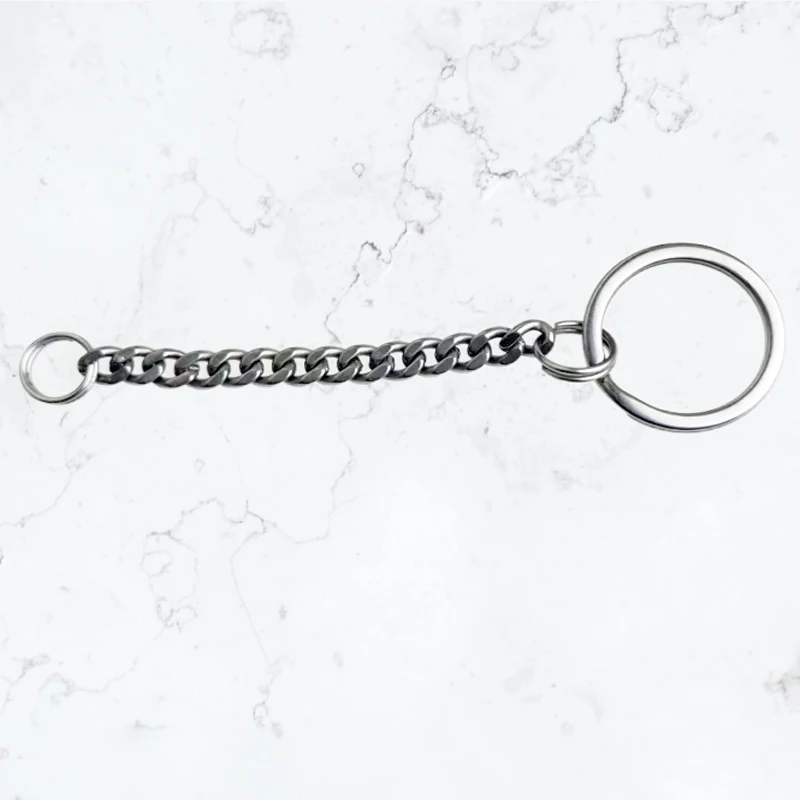 

DIY 25MM Titanium Flat Key Ring With Pure Titanium Short Curb Chain Key Holder Small Gift