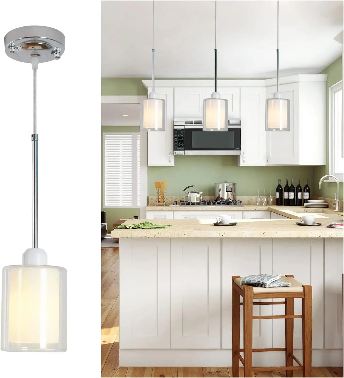 

Glass Pendant Light, Modern Pendant Lighting for Kitchen Island, Farmhouse Mini Pendant Lamp [bulb not included]