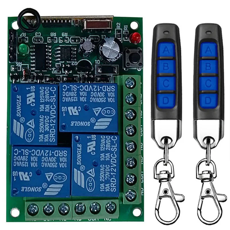 DC 12V 24V 4 CH Channels 4CH RF Wireless Remote Control Switch Remote Control System Receiver Transmitter 4CH Relay 433 MHz