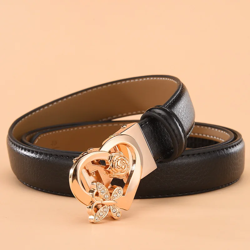 2026 New Women\'s Red Heart Shape Belts, Automatic Buckle Belt, White Black Girls Fashion Cinturon Male Waistband