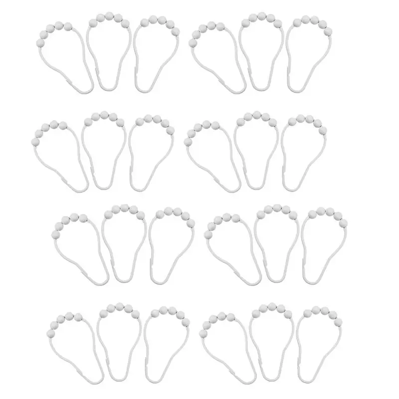 Shower Curtain Hooks Rings, Stainless Steel Rust-Resistant Shower Curtain Rings And Hooks- Set Of 24-White-AT36