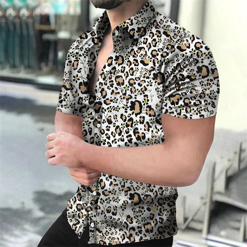 Fashion Mens Leopard Printed Shirt Casual Button Shirts Men Short Sleeve Sexy Streetwear Vintage Short Hand Shirs 2024 Summer