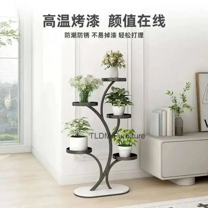 Iron High End Storage Flower Rack Wheel Living Room Universal Floor Standing Balcony Flower Pot Bracket Multi-layer Outdoor