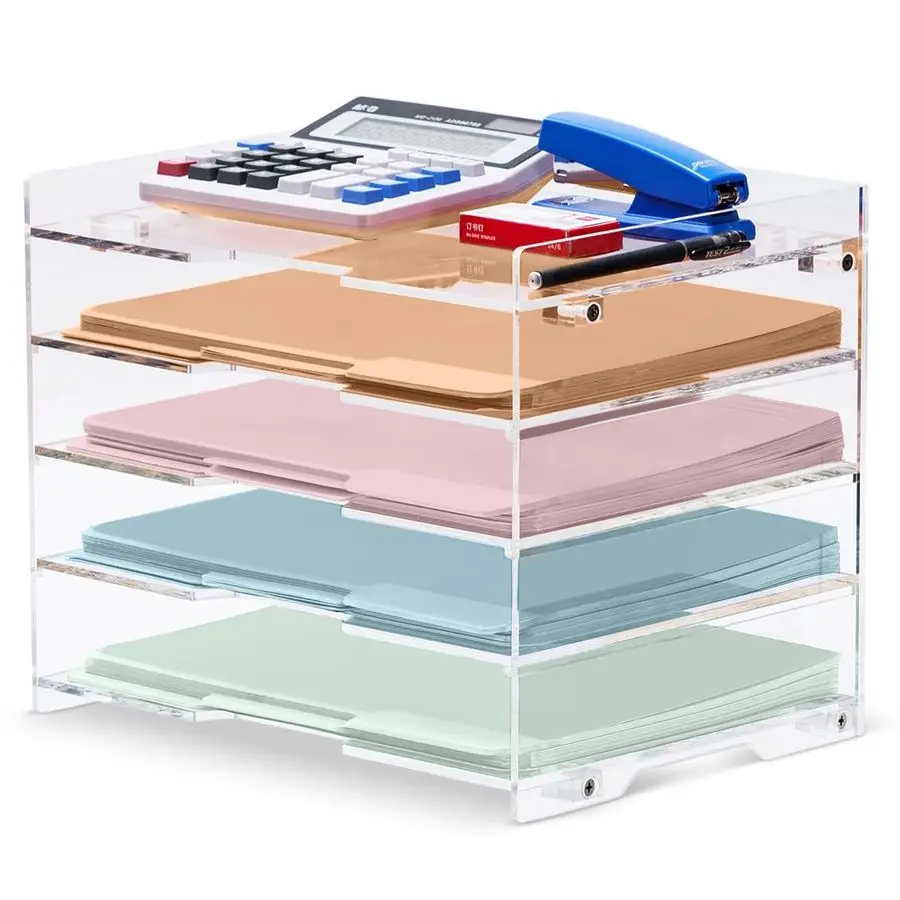 

Paper Organizer Letter Tray For Desk Office Supplies Folder Accessories Storage, Clear Acrylic, For Home School Desktop Organiza