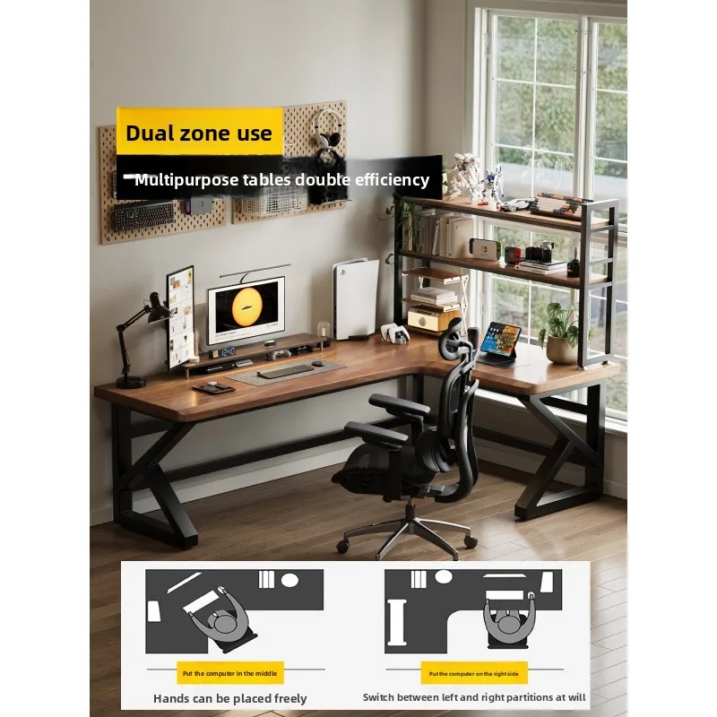 Solid wood corner computer desk, double workbench office, home desk
