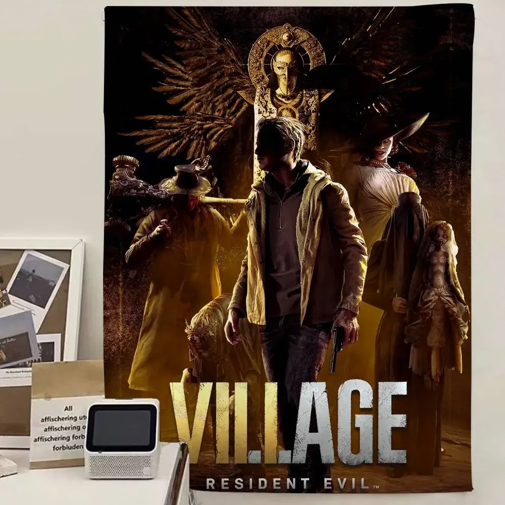 Resident-Evil 8 Village Anime Tapestry Hippie Flower Wall Carpets Dorm Decor Cheap Hippie Wall Hanging