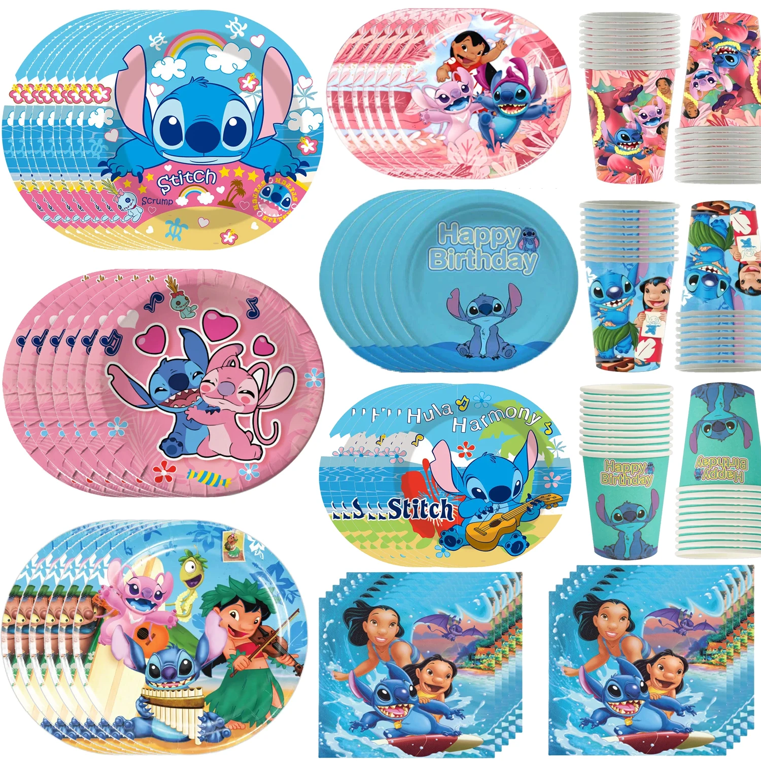 Disney Lilo and Stitch Birthday Party Supplies Disposable Tableware Tablecloth Paper Cup Plate Napkins Boy Kids Girl Baby Shower