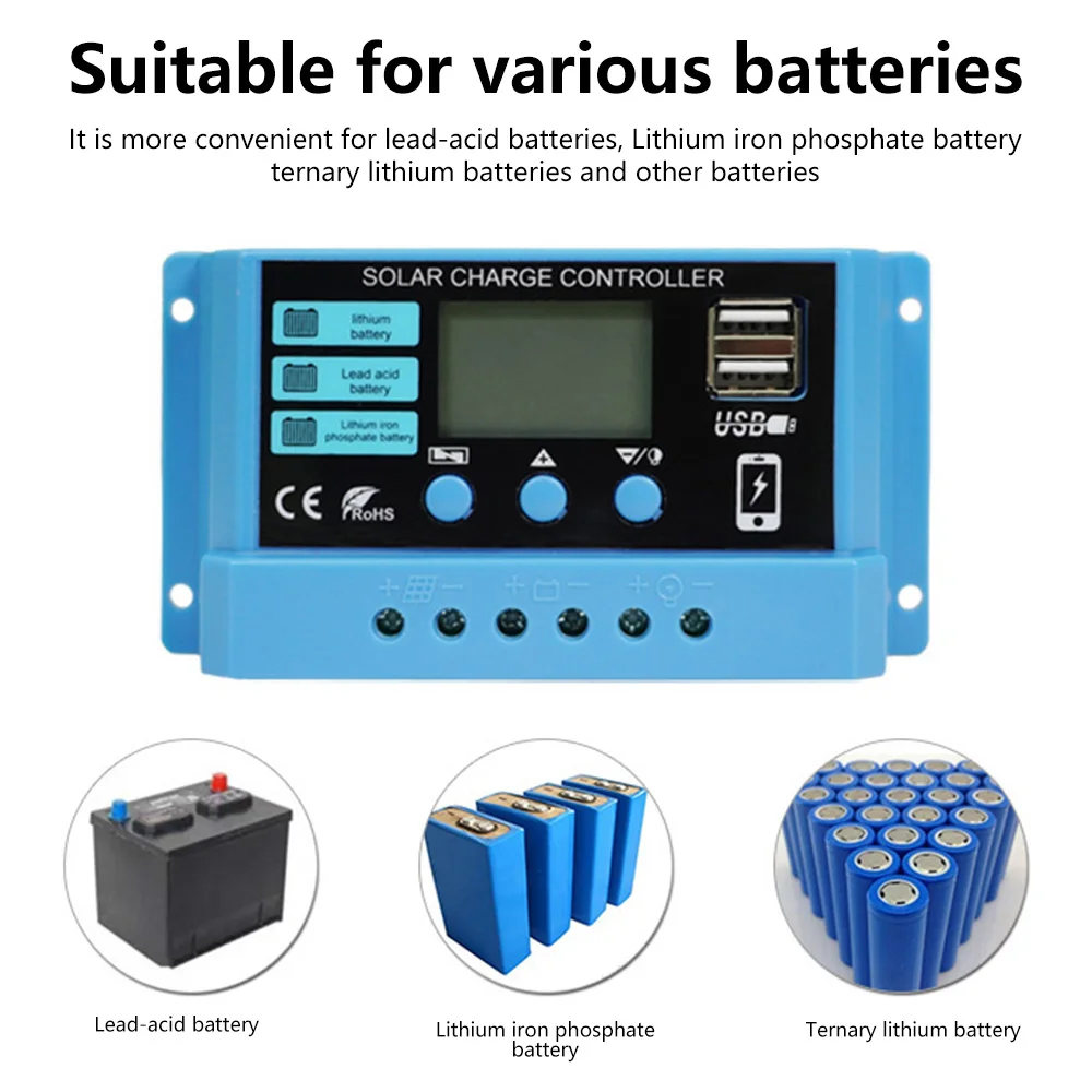 PWM Solar Charge Controller12V 14V 10A/20A/30A Solar Controller Solar Panel Battery Regulator LCD Display Dual USB 5V Output