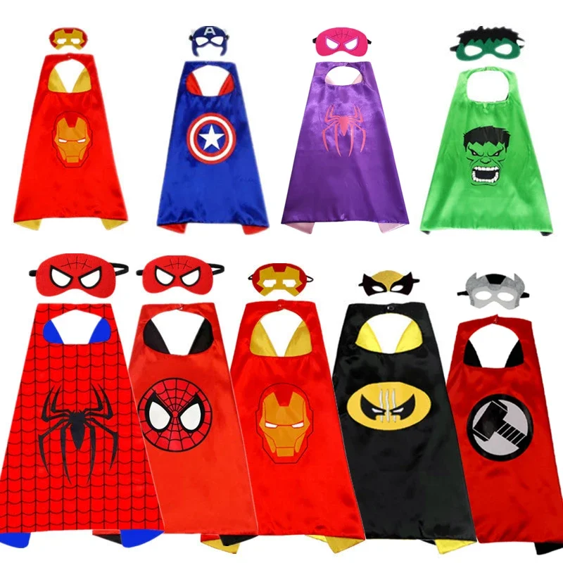 Kids Superhero Cosplay Costume Cloak Captain America Iron Man Spider Gwen Cape Halloween Carnival Party Dress Up for Children