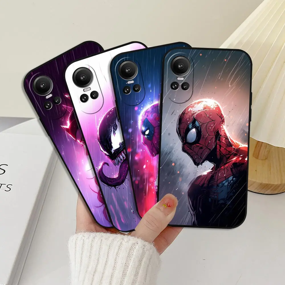 Marvel Avengers Heros SpiderMan Deadpool Venom Phone Case For OPPO Reno 11 11F 10 8 8T 7 7Z 6 6Z 5 4 Pro Plus Black Soft Cover