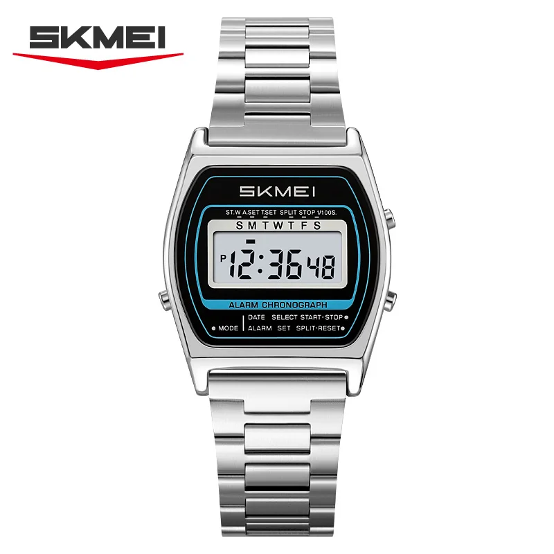 SKMEI 2590 Student Watch Timing Multi Functional Compact Electronic Watch for Men and Women Stainless Steel Strap Outdoor Sports