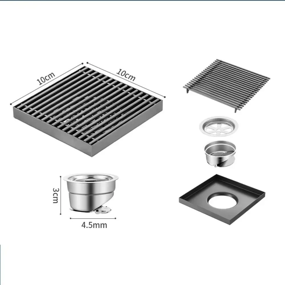 304 Stainless Steel Bathroom Floor Drain Large Drainage Insect-proof Shower Drains Sewer Deodorant Anti-odor Drain Filter