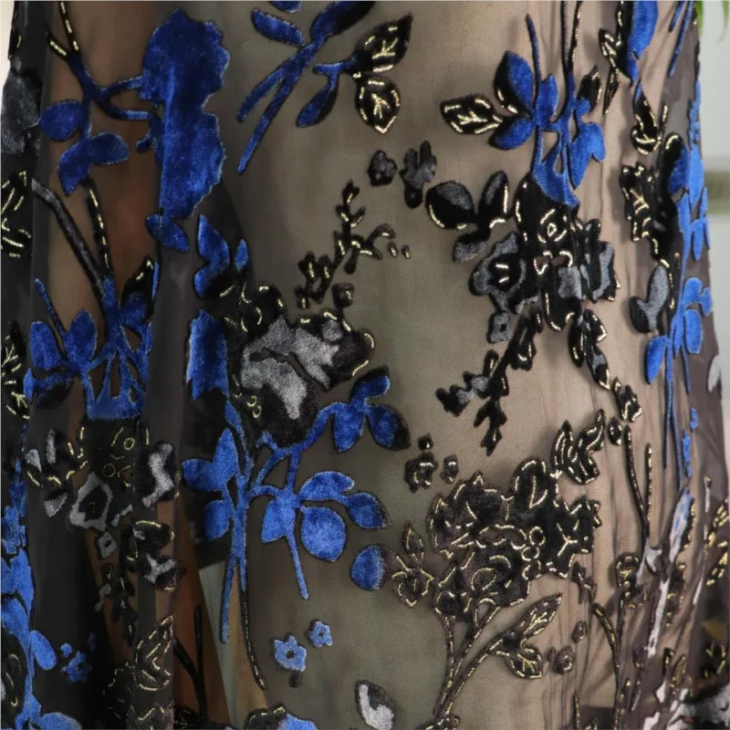 

Woven velvet brocade viscose printed rose-patterned embroidered and burned flower cheongsam fabric nightgown dress