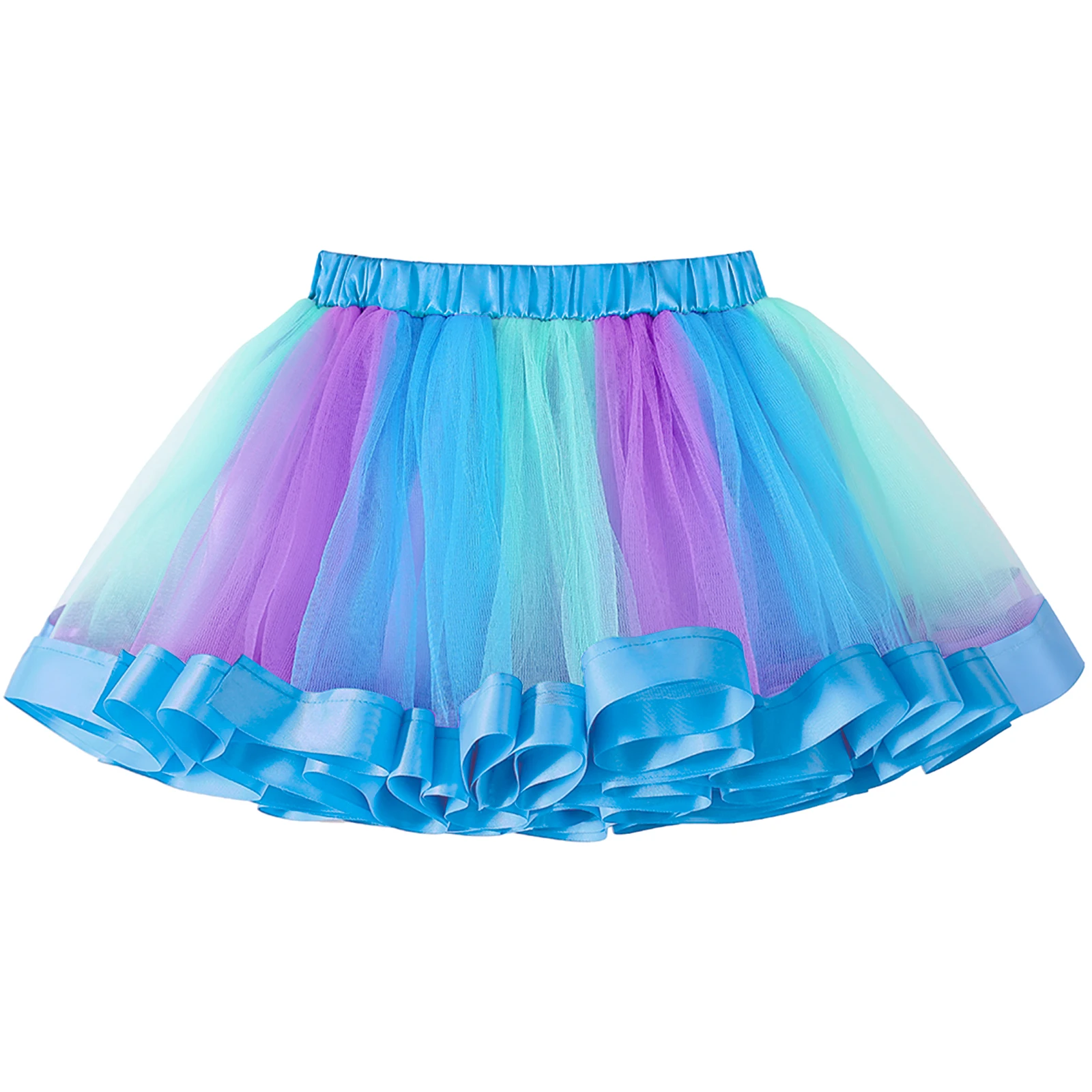 Poppy Cosplay Dress Costume Set Blue Print Top+Rainbow Tutu Skirt+Bag For Girls Carnival Halloween Birthday Party 4-8Y Outfits