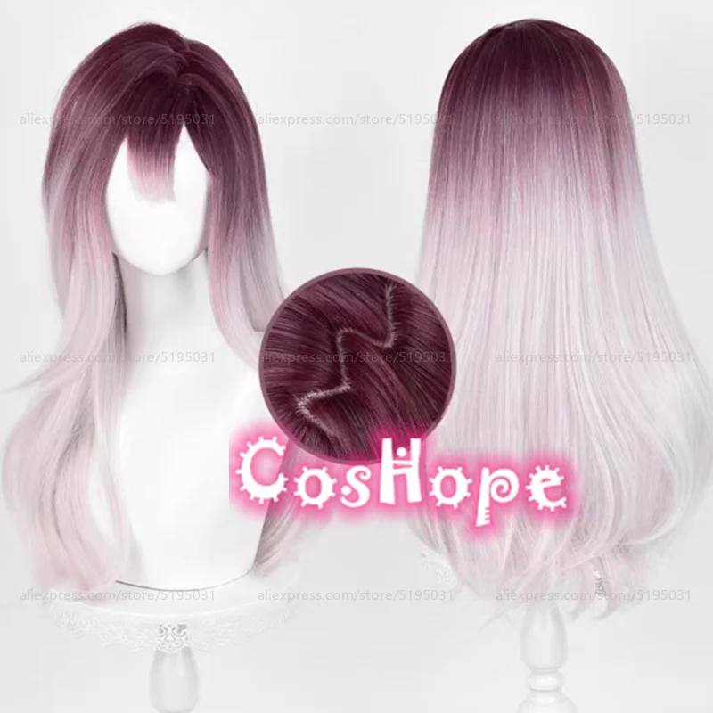 Shalom Cosplay Wig 60cm Rose Red Dye Gradient Light Pink Wig Cosplay Anime Wigs Heat Resistant Synthetic Wigs