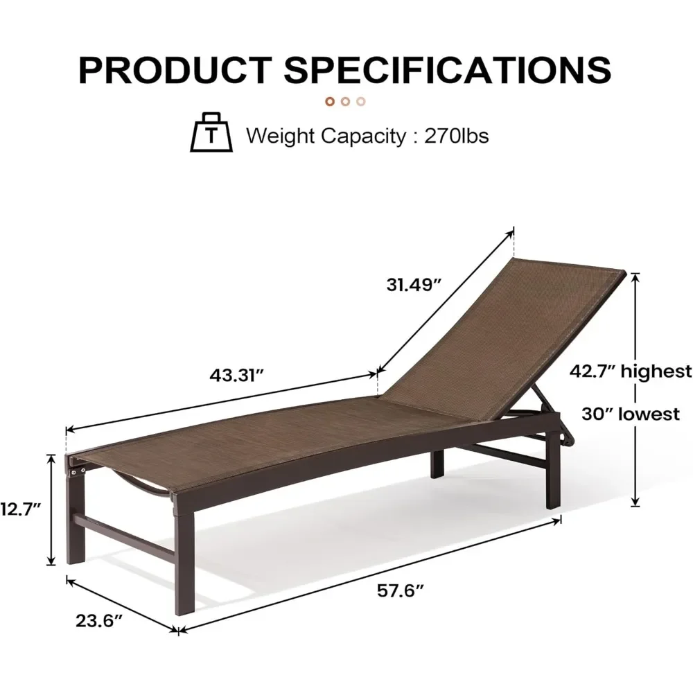 Adjustable Chaise Lounge Chair Outdoor Five-Position Recliner, Curved Design, All Weather For Patio, Beach, Yard, Pool