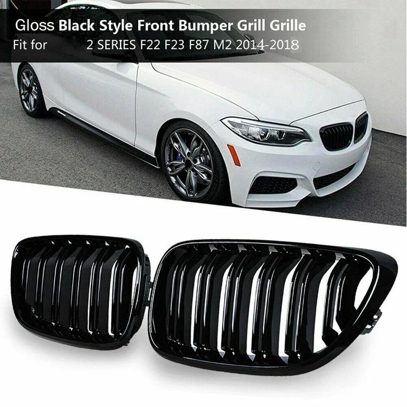 

Grill Front Bumper Kidney Double Line Grille Sport Grille For-BMW M2 F87 F22 F23 2014-2018 220I 230I 235I Gloss Black