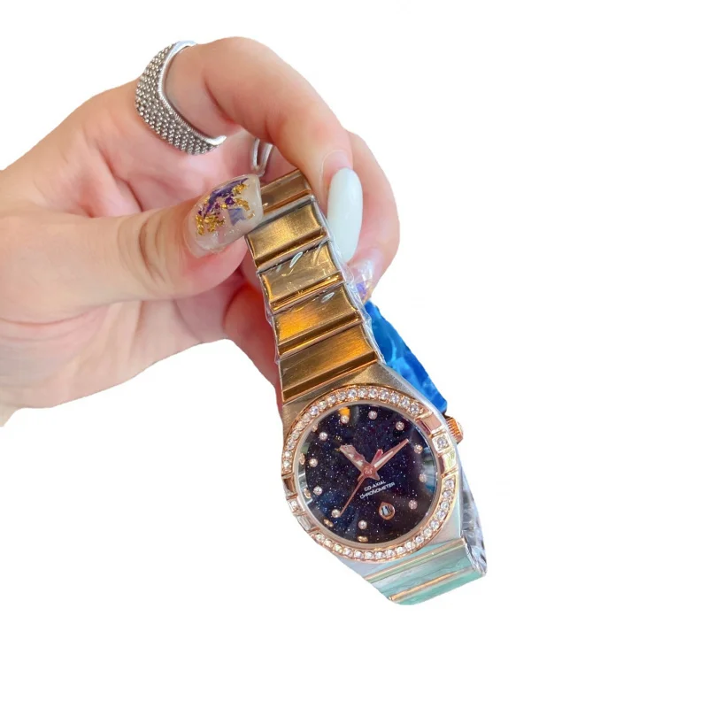 Reloj de cuarzo con esfera estrellada para mujer, cronógrafo de acero inoxidable con superficie de tendencia europea, nuevo