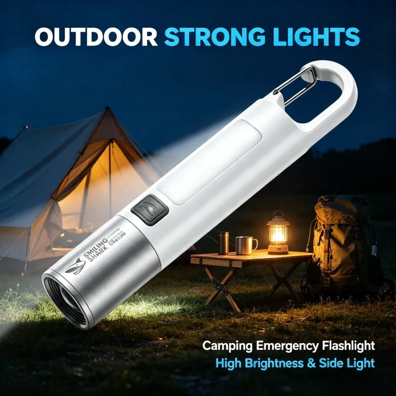 SMILING SHARK Outdoor Strong Lights Flashlight Camping Emergency High Brightness Multifunctional Rechargeable with Side Light