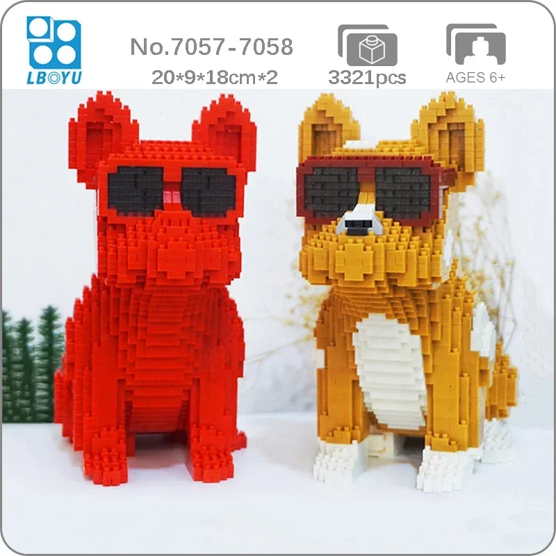 Lboyu Animal World Spotted Sunglasses Bulldog Dog Sit Pet Doll Model Mini Diamond Blocks Bricks Building Toy For Children No Box