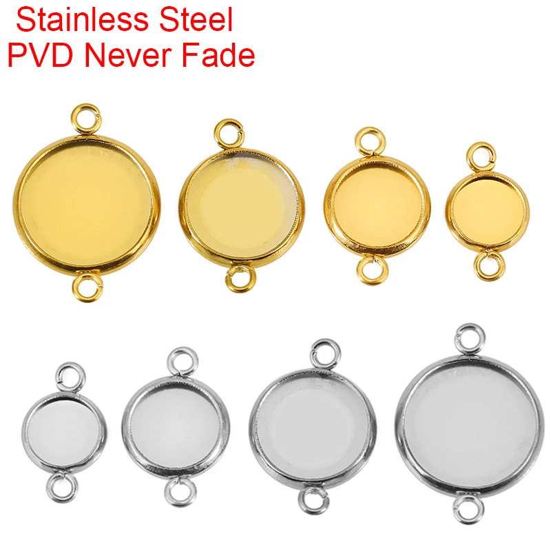 20 pièces ne se décolore jamais 6 8 10 12mm Bracelets en acier inoxydable paramètres breloques pendentifs Base Cabochon plateau pour la fabrication de bijoux collier