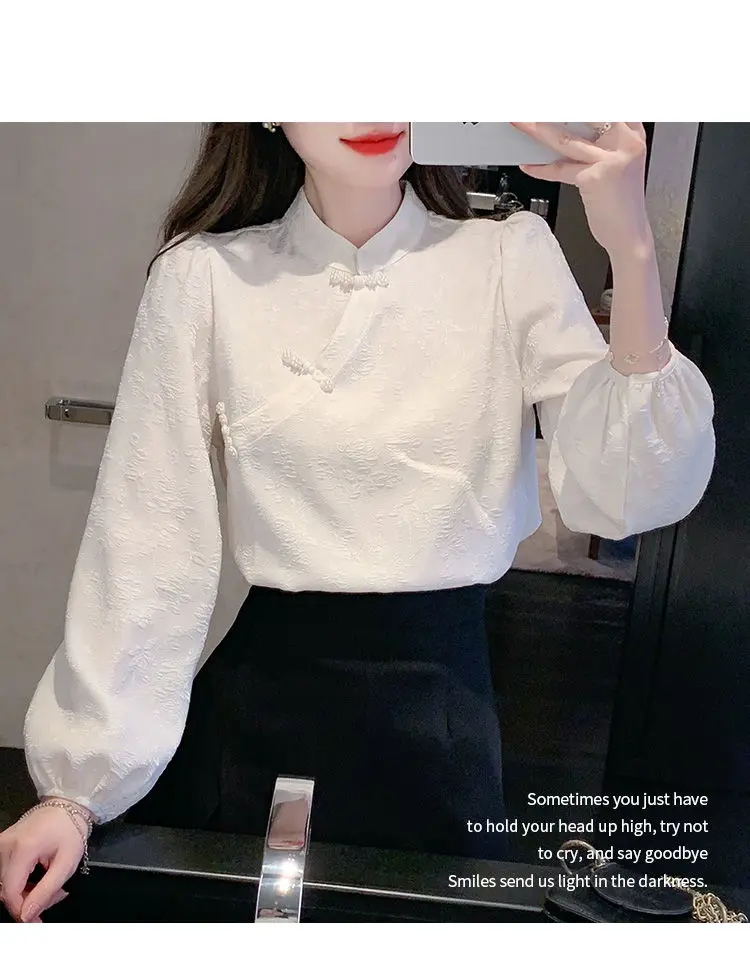 New Chinese Retro Button White Shirt Women's Autumn New Improved Cheongsam Top Women