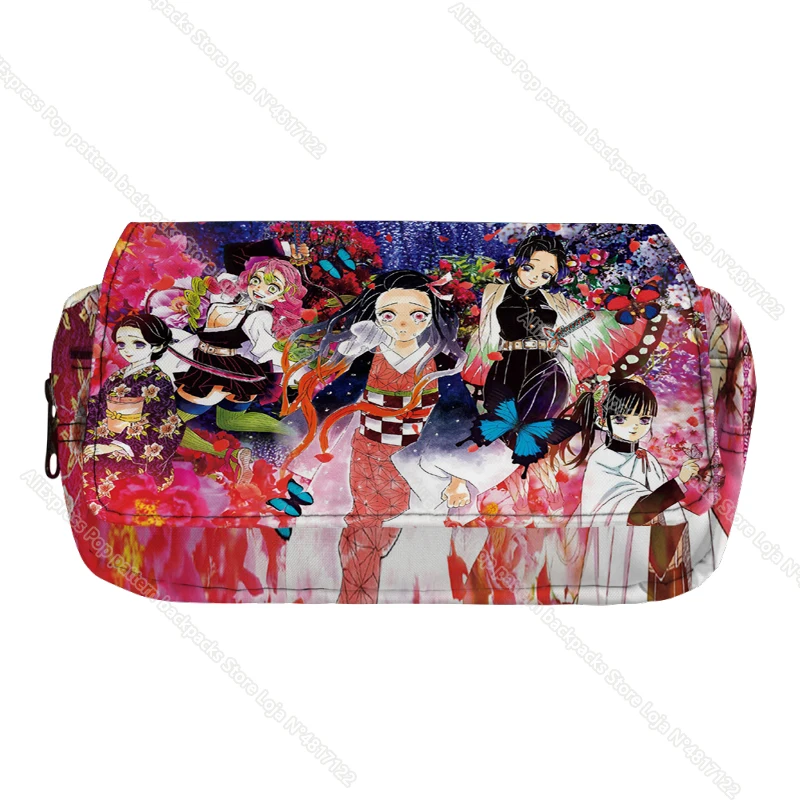 Demon Slayer Pencil Case Kimetsu No Yaiba Pencilcases Large School Pencil Bags Nezuko Inosuke Shinobu Girl Stationery Supplies