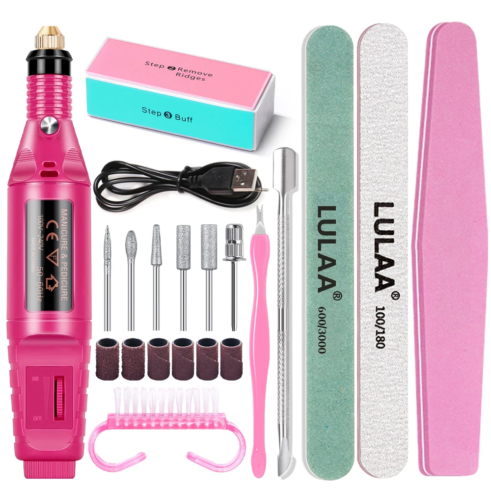 YIKOOLIN Electric Nail Drill Machine Set attrezzatura portatile per lime per unghie forte strumento per lucidare le unghie strumento elettrico per Manicure USB