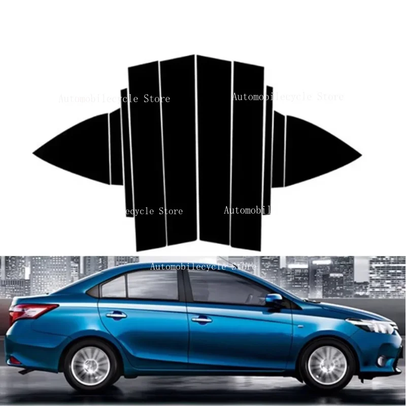 1PCS Glossy Black Pillar Posts Fit For Fit For  Toyota Vios 4-Door Sedan 2014 2015 -2022Window Moulding B C Center Sticker Cover
