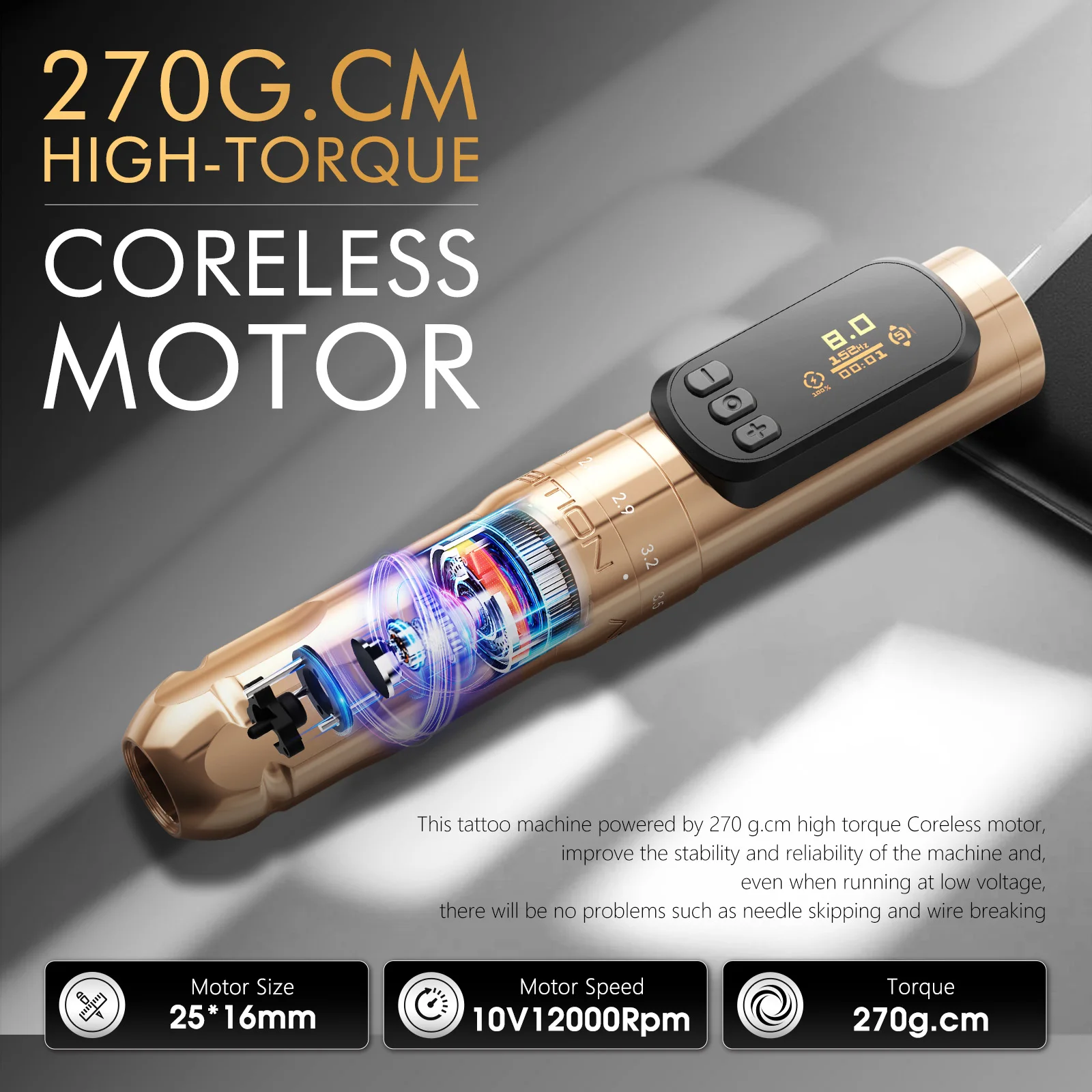 طموح سالي 270 اللاسلكية تجميل دائم الروتاري القلم قابل للتعديل السكتة الدماغية 2.0-3.5 مللي متر الوشم Suppy ماكينة رسم الوشم التجميلي Coreless موتور #4