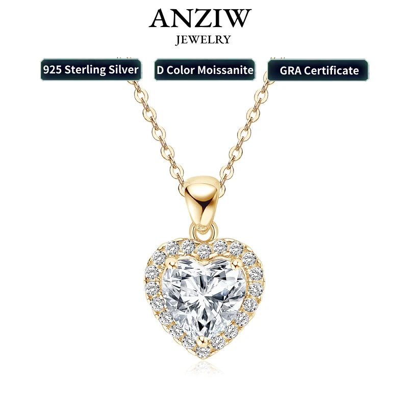 Real 2CT Heart Shape Moissanite Pendant Necklace 925 Silver for Women Jewelry GRA Certified Wedding Birthday Valentine Day Gift