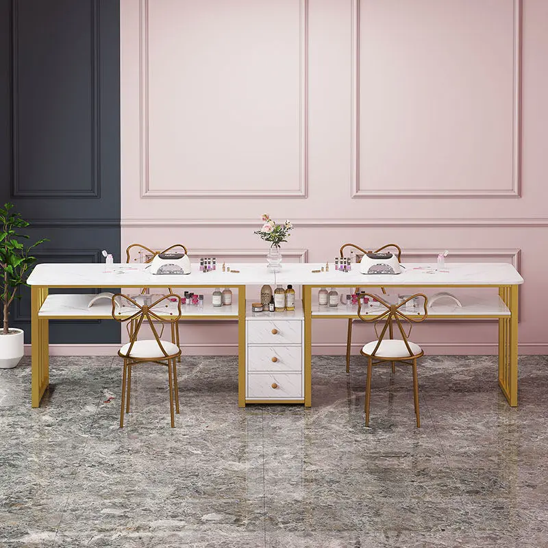 Fashionable Nail Art Table and Chair Set, Simple Makeup Table and Chair, Japanese Style Double Nail Art Table and Chair Set