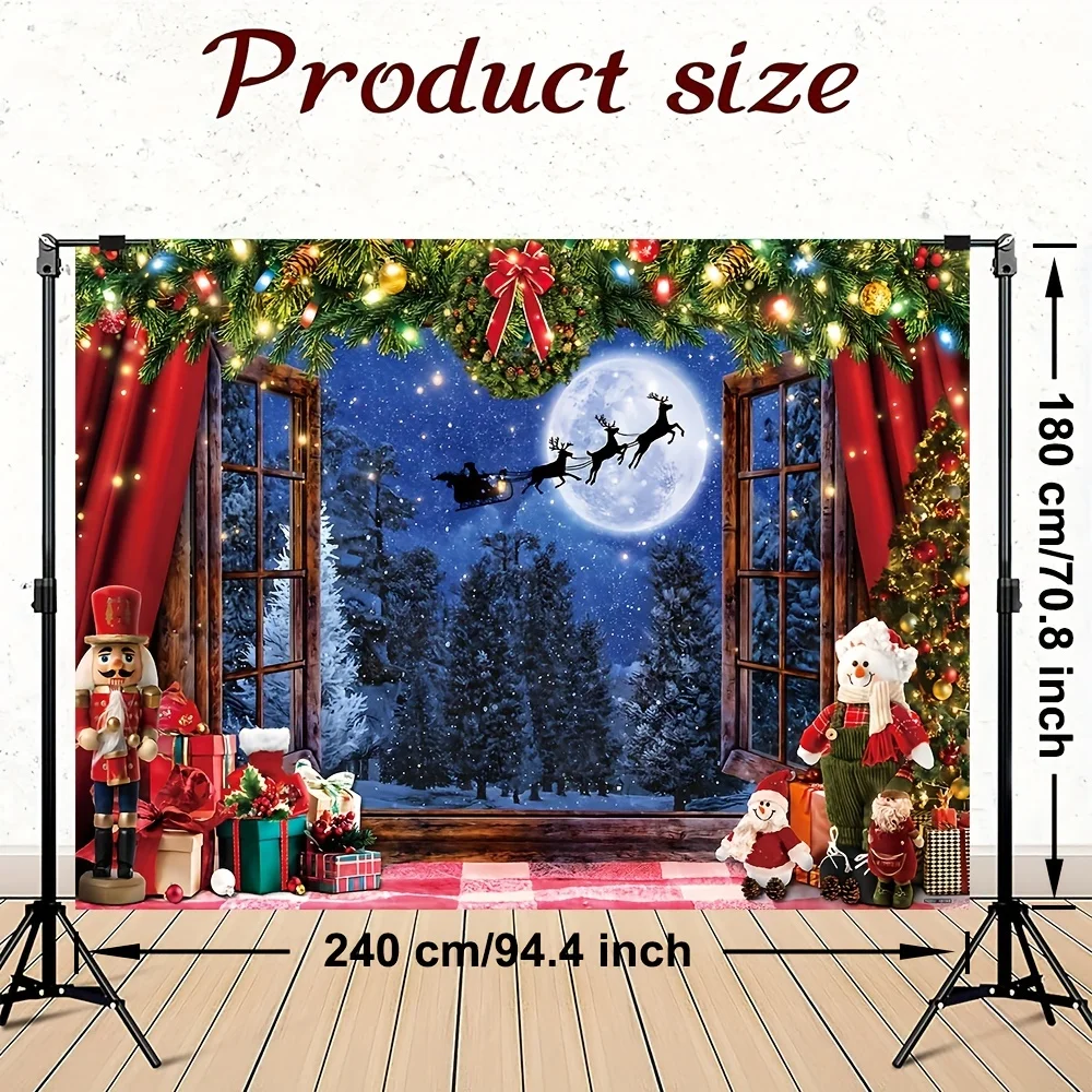 Christmas Backdrop Banner with Santa Sleigh Reindeer Design Photography Background for Holiday Parties